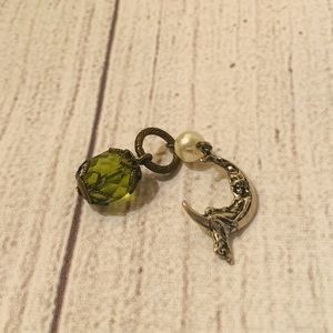 Crescent Moon Charm with Green Bead